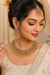 Royal Kundan Bridal Necklace Set with Matching Earrings & Maang Tikka | Gold Finish | Wedding & Festive Jewellery