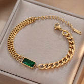 Emerald Luxe Dual-Chain Bracelet - Anti-Tarnish Emerald Green Statement Jewelry