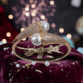 Serene Pearl & Zircon Pavé Crossover Bangle – 18K Gold Plated (Anti-Tarnish)