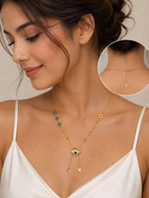 Gold Evil Eye Pendant Necklace with Turquoise Stones