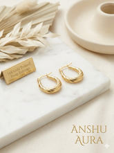 Anshu Aura 18K Gold Plated Twisted Hoop Earrings – Classic French Twist Design