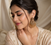 Champagne Crystal Kundan Chandbali Earrings – Premium Gold-Tone Party & Wedding Jewellery