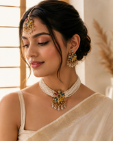 Royal Multicolor Pearl Choker Set with Earrings & Maang Tikka | Premium Bridal Jewellery | ANSHU AURA