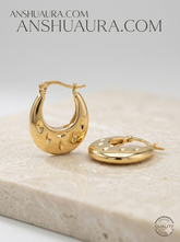 Anshuaura 18K Gold-Plated Crescent Hoop Earrings with Diamond-Cut Texture