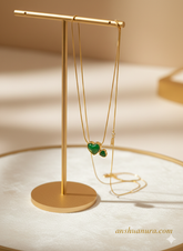 Eternal Hearts: Dual Emerald Green Heart Pendant in 18K Gold Plated Chain
