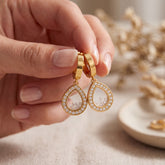 Elegant Gold-Plated Teardrop Huggie Hoop Earrings with Floating Crystals