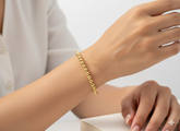 Classic 18K Gold-Plated Beaded Bangle | Minimalist High-Shine Ball Bracelet
