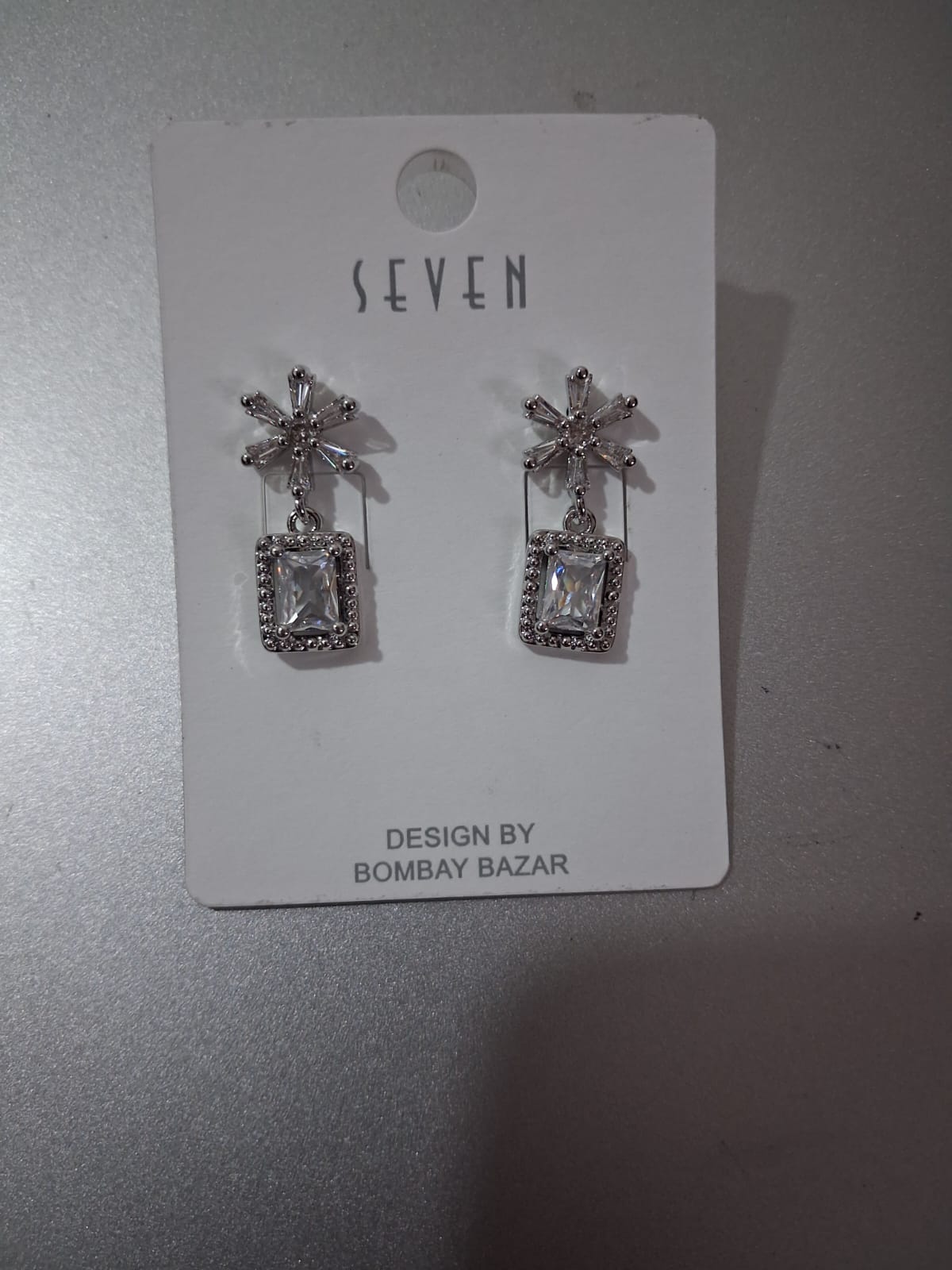 Silver Floral Star & Square Halo Dangles