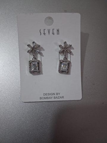 Silver Floral Star & Square Halo Dangles