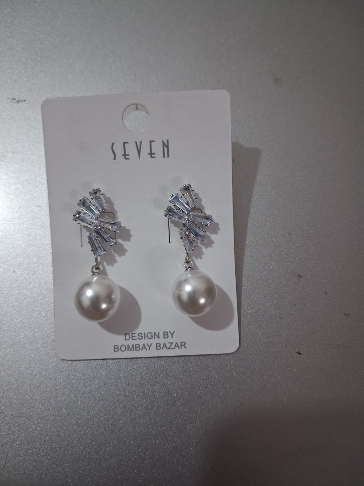 Silver Baguette Fan Pearl Earrings