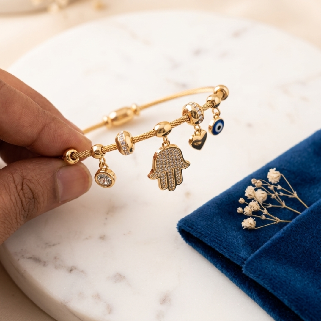 Evil Eye & Hamsa Charm Bangle