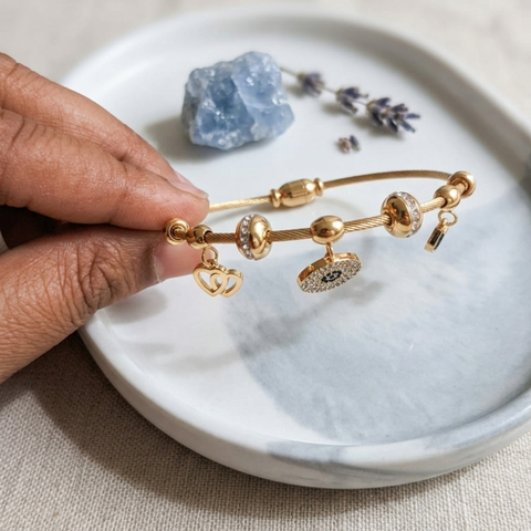 Diamond Evil Eye & Double Heart Bangle