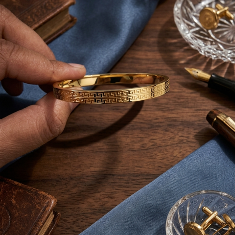 Classic Greek Key Gold Bangle