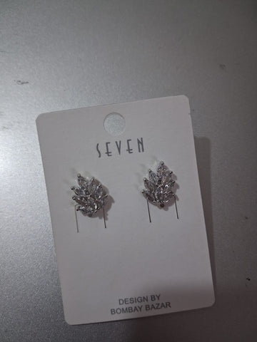 Silver Crystal Leaf Vine Earrings