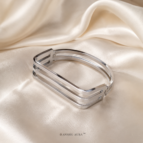 Luxe Triple-Line Silver Cuff Bracelet