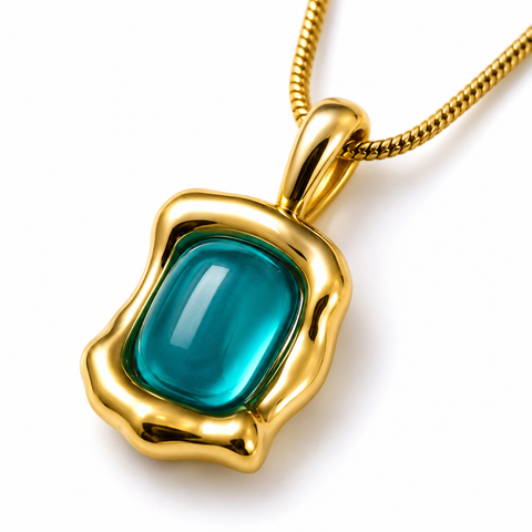 Turquoise Blue Stone Gold-Plated