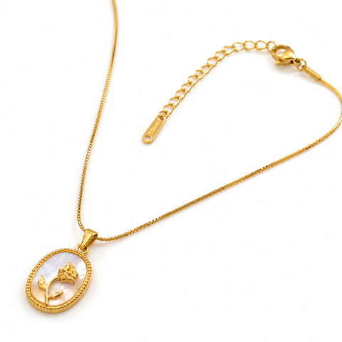 Gold Rose Mother of Pearl Pendant Necklace for Women