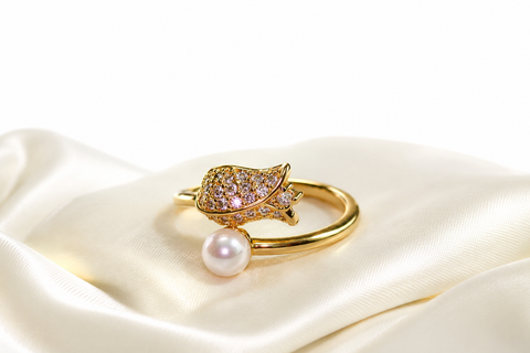 Pearl Leaf Elegance Gold-Tone Ring