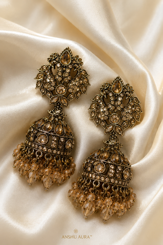 Antique Crystal Jhumka Earrings for Women | Premium Ethnic Party Wear Earrings