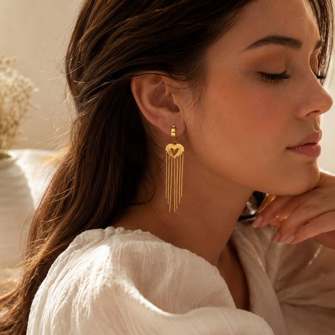 ANSHU AURA™ Heart Tassel Gold Earrings