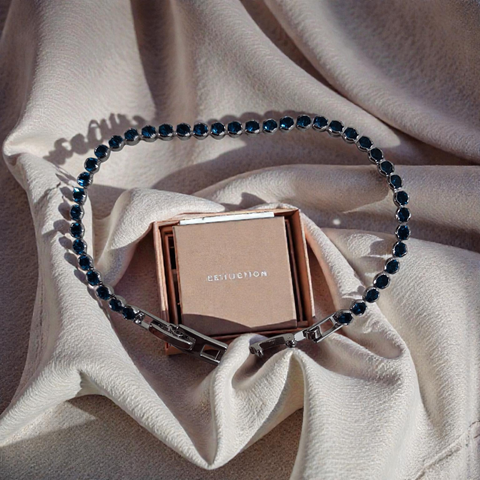Blue Sapphire Sparkle Tennis Bracelet - Gunmetal Edition