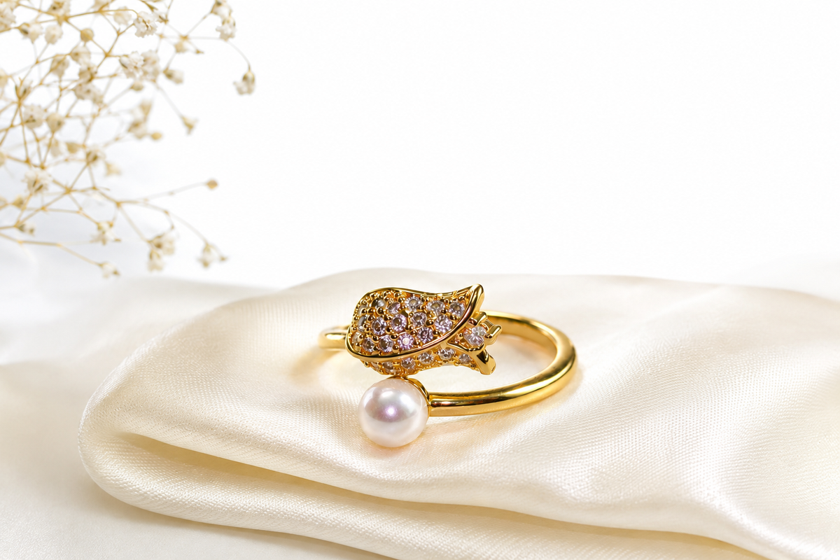 Pearl Leaf Elegance Gold-Tone Ring