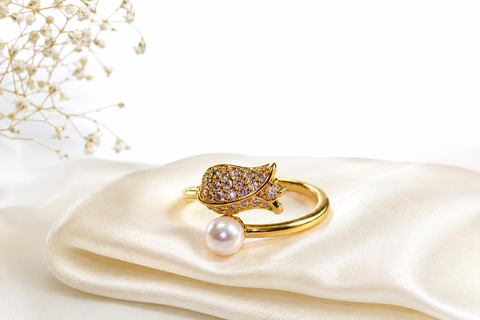 Pearl Leaf Elegance Gold-Tone Ring