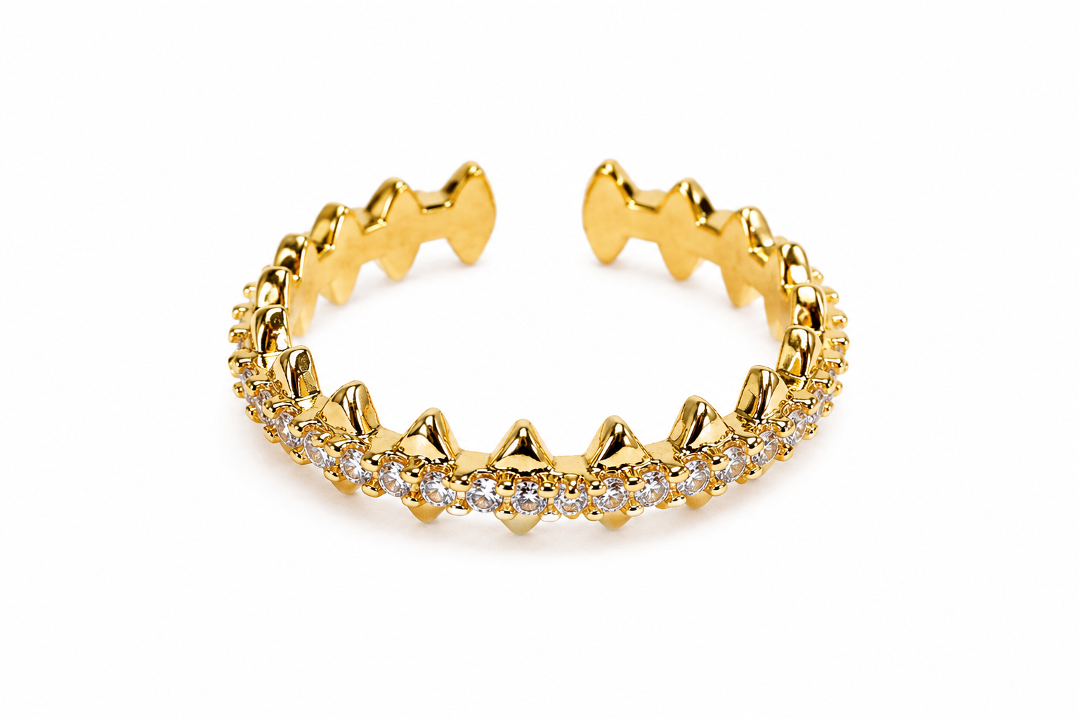 Royal Crown CZ Open Ring – Gold Finish