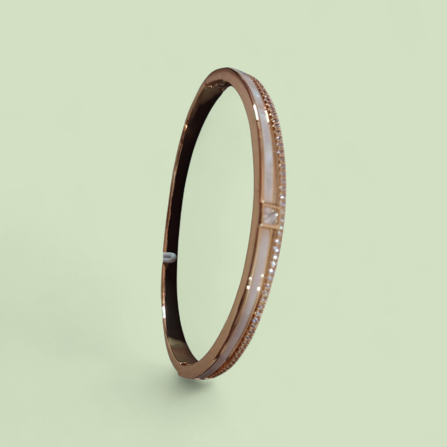 Elegance Rose Gold & Mother-of-Pearl Bangle with Zirconia Accents