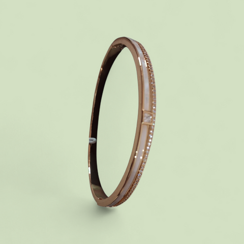 Elegance Rose Gold & Mother-of-Pearl Bangle with Zirconia Accents