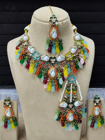 Multicolor Pearl & Crystal Royal Bridal Jewellery Set