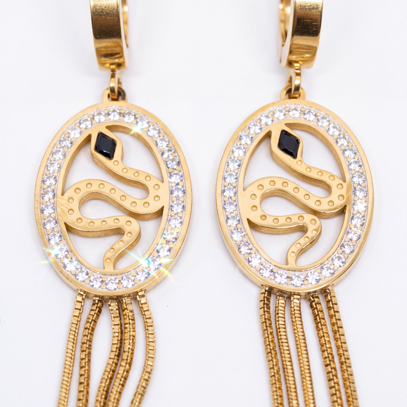Snake Motif Tassel Drop Earrings