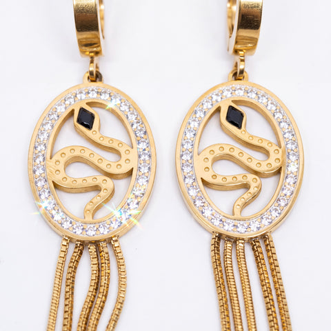 Snake Motif Tassel Drop Earrings