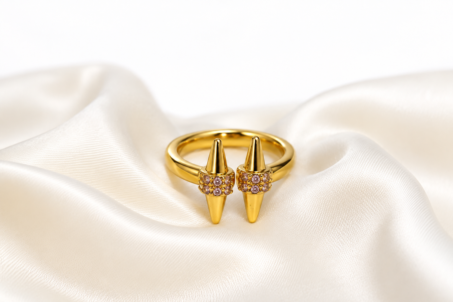 Golden Twin Spike Pavé Ring