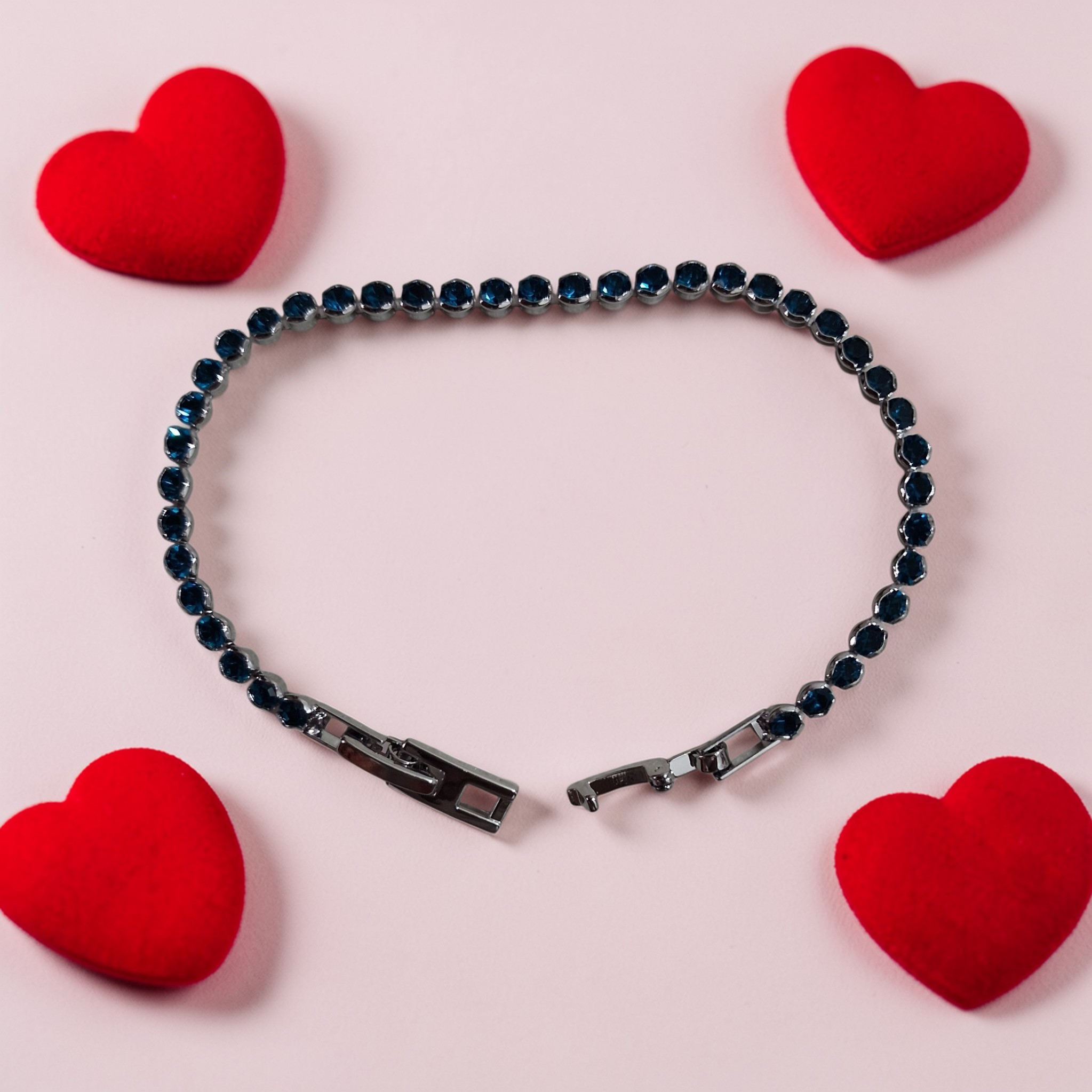 Blue Sapphire Sparkle Tennis Bracelet - Gunmetal Edition