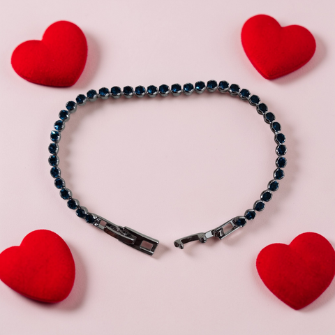Blue Sapphire Sparkle Tennis Bracelet - Gunmetal Edition