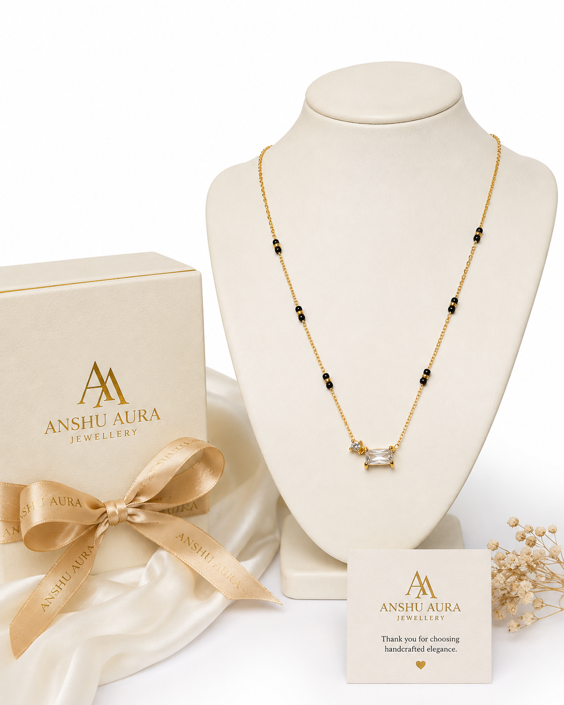 Luxe Black Beaded Baguette Pendant Necklace