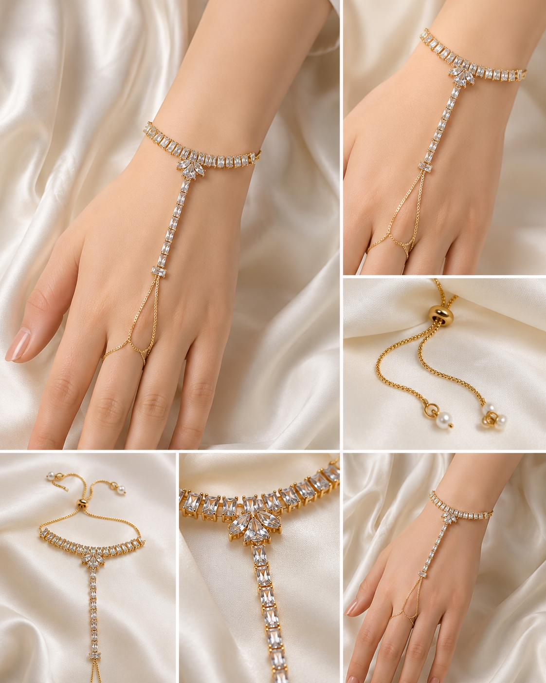 Crystal Hand Panja Bracelet for Women | Gold Plated Adjustable Finger Bracelet | Elegant Party & Wedding Hand Harness