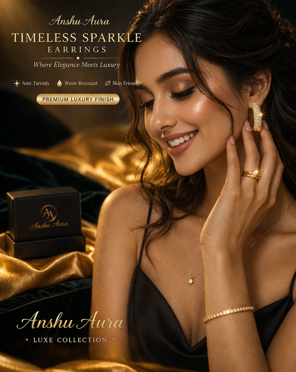 Anshuaura Divine Harmony – Premium Diamond-Studded Hoop Earrings