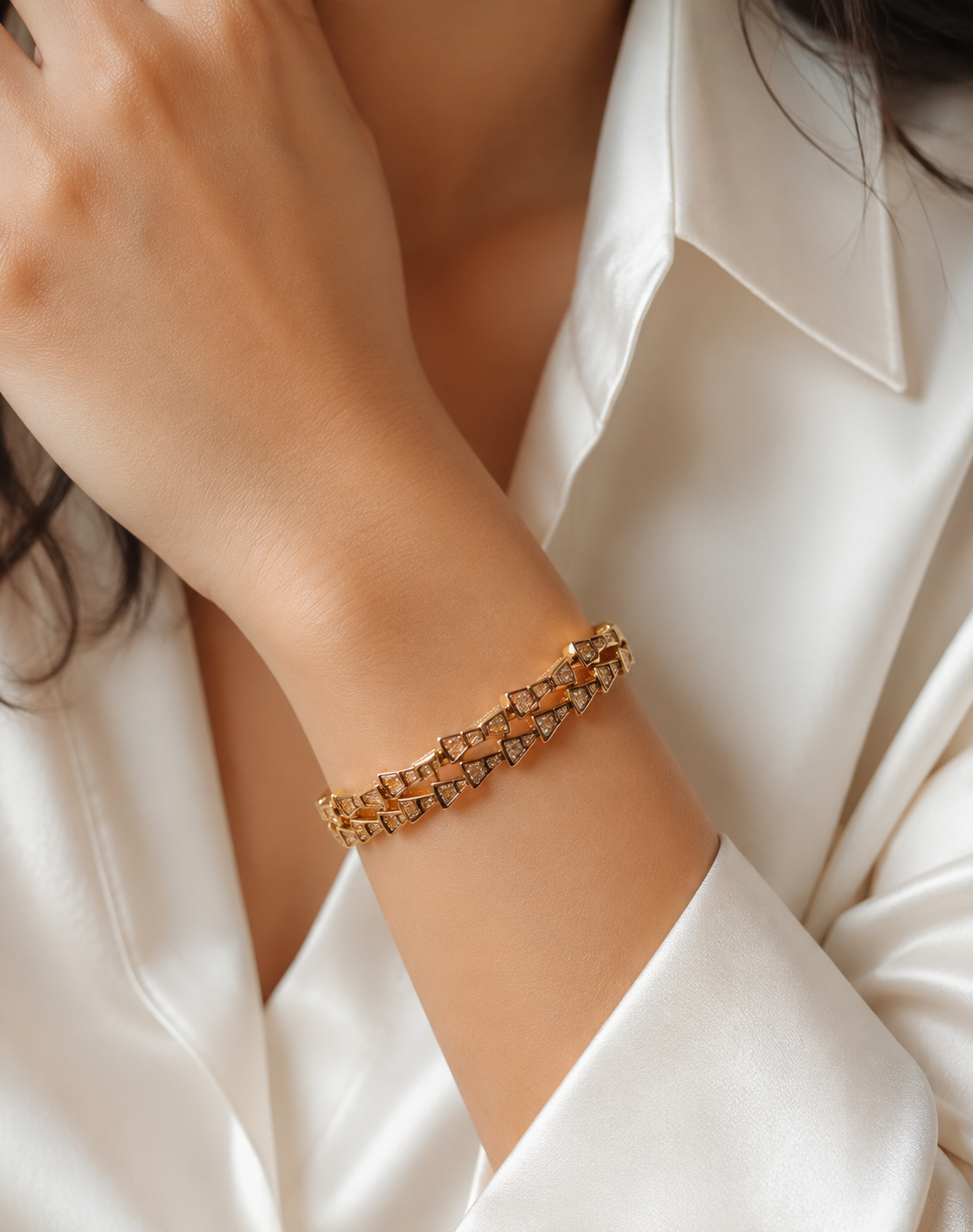 Geometric Crystal Gold-Plated Open Bangle Bracelet