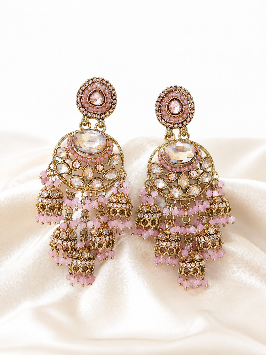 Pink Stone Royal Chandbali Jhumka Earrings