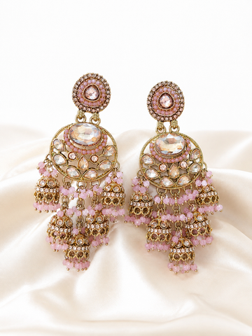 Pink Stone Royal Chandbali Jhumka Earrings