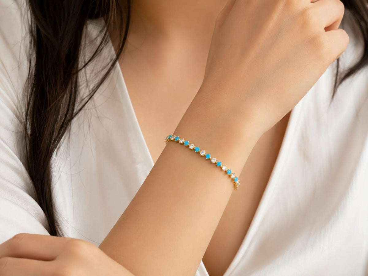 Turquoise & Cubic Zirconia Tennis Bracelet