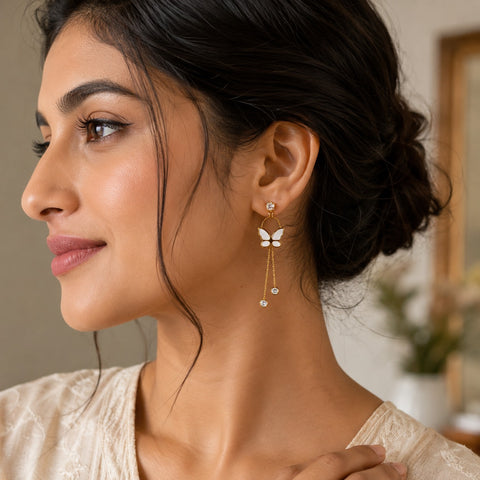 White Butterfly Dangle Earrings