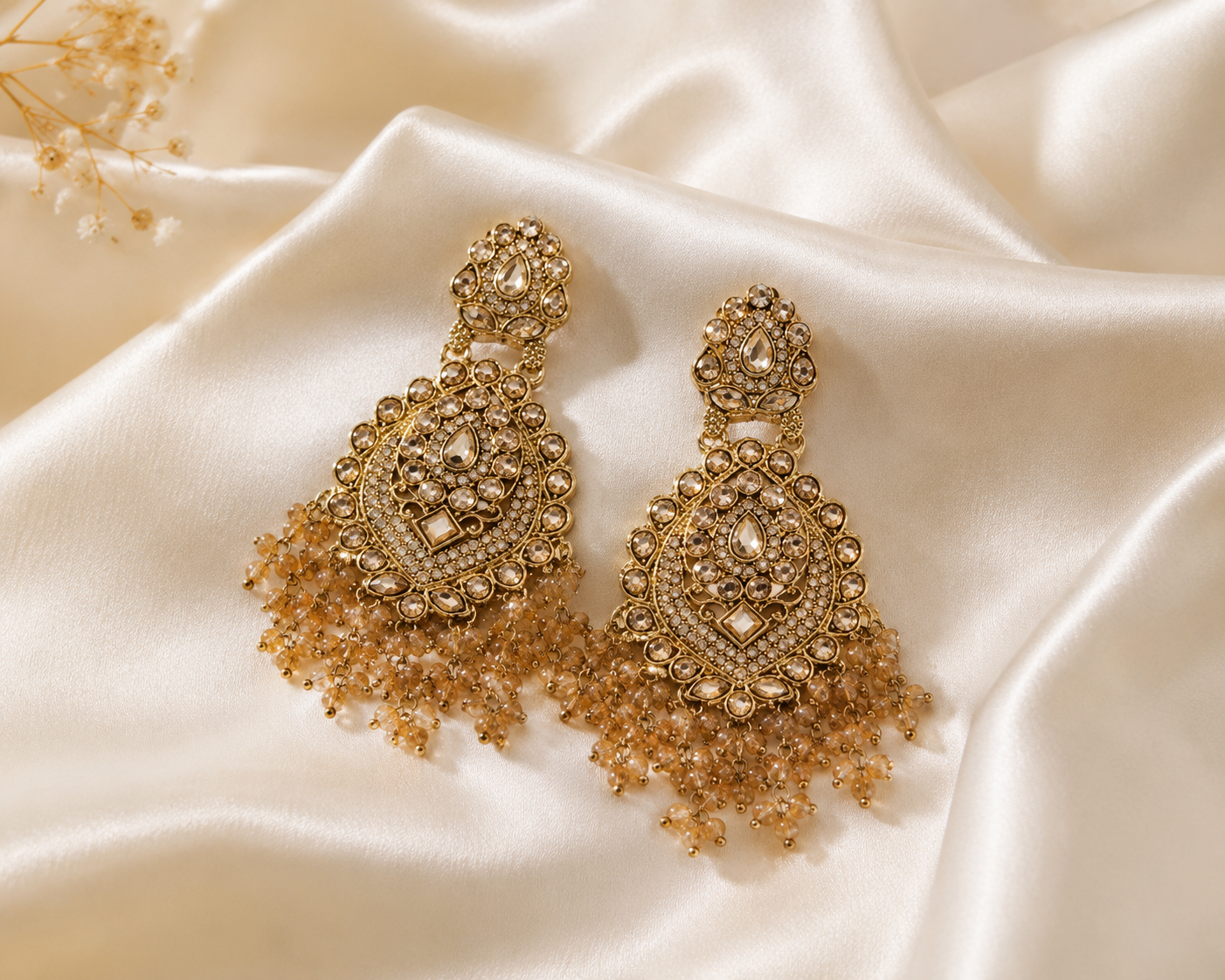 Royal Champagne Kundan Chandbali Earrings for Women | Premium Wedding & Party Wear |