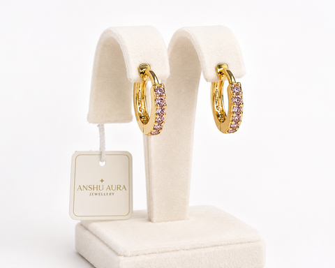 Gold-Tone White Stone Huggie Hoop Earrings