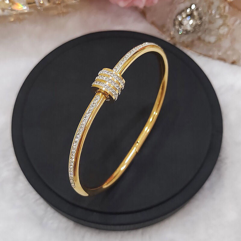 Premium gold plated crystal studded cylinder bracelets