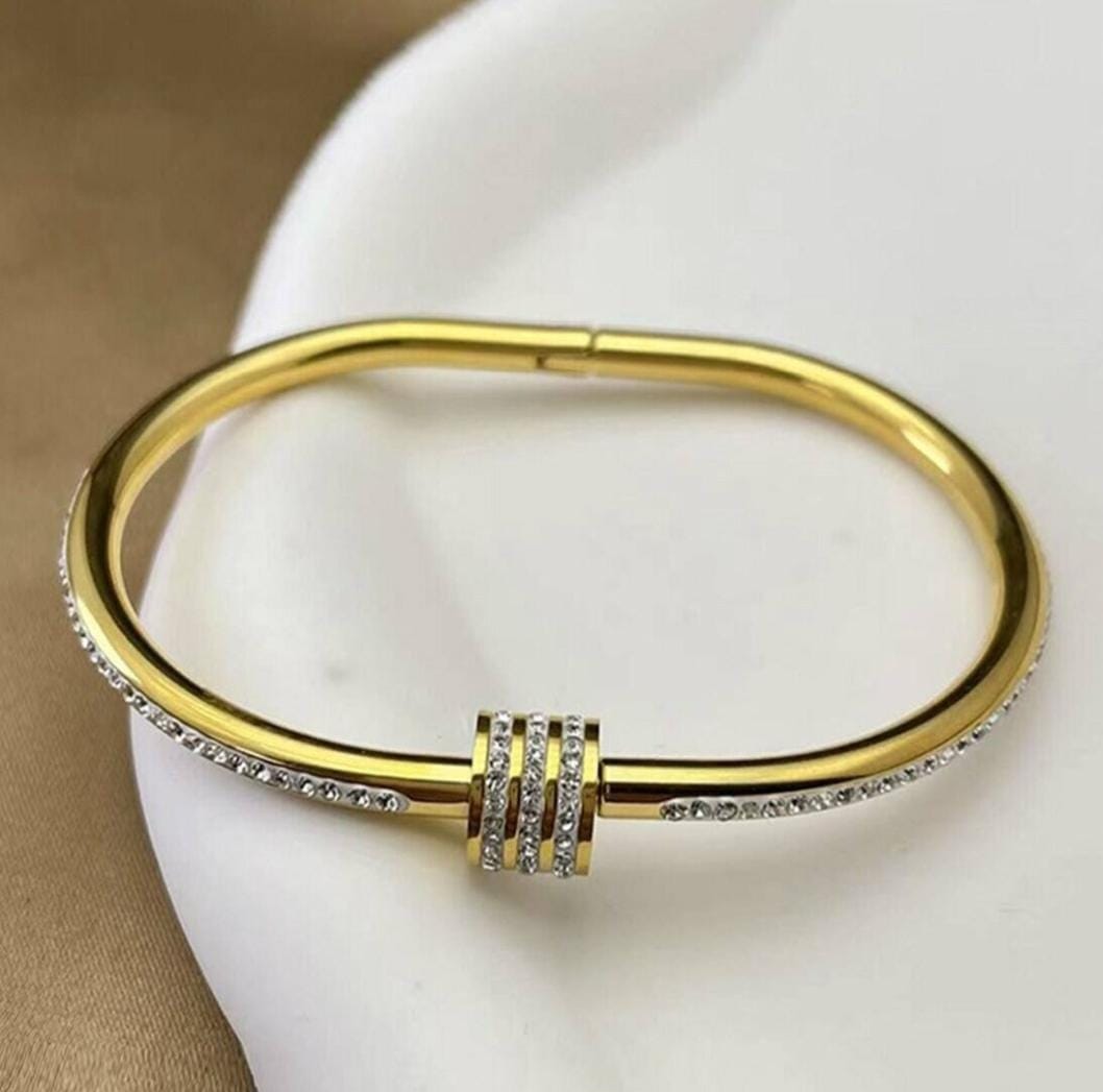 Premium gold plated crystal studded cylinder bracelets