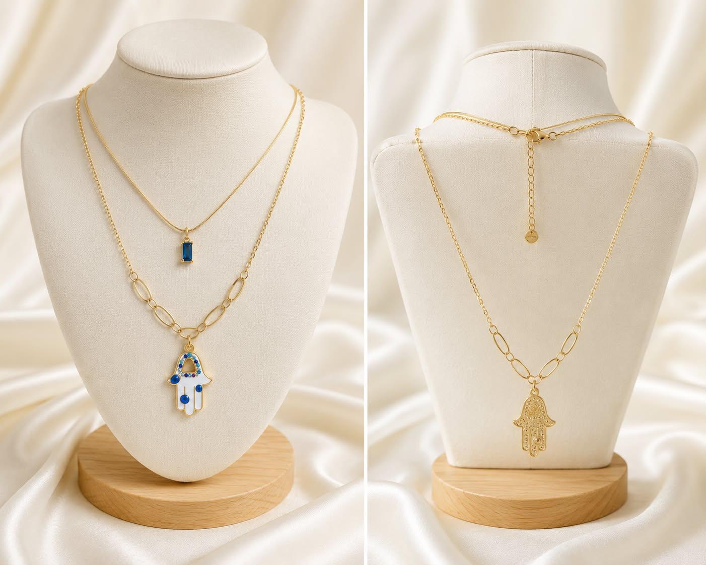 Premium Blue Evil Eye Hamsa Layered Gold