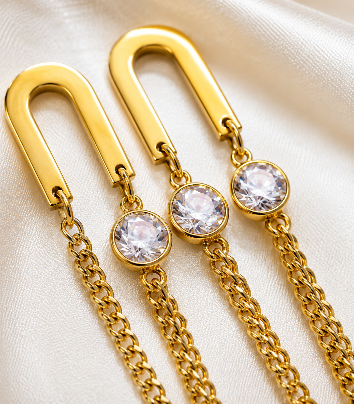 Gold Crystal Chain Drop Earrings